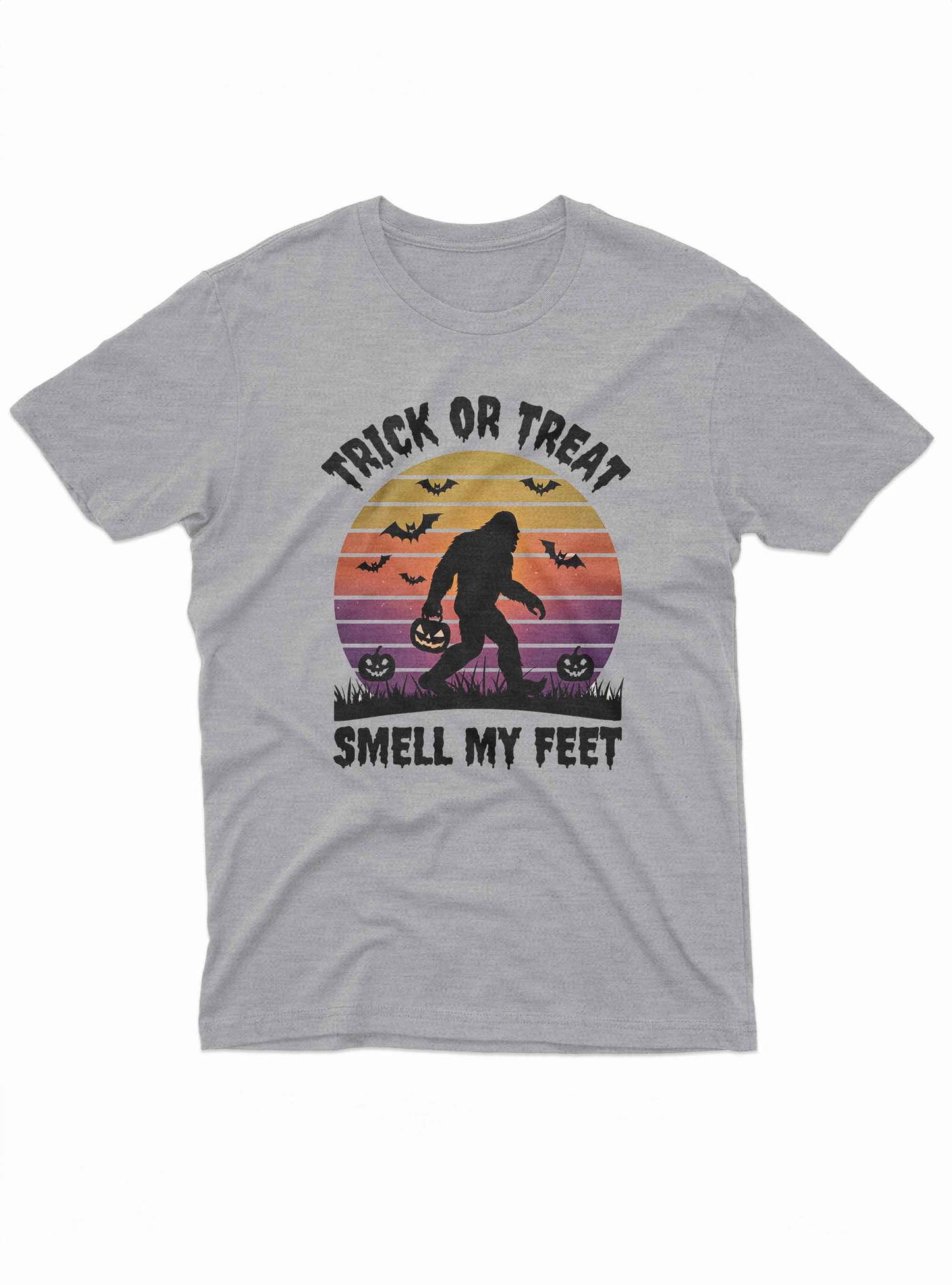 funny bigfoot halloween t shirt with trick or treat smell my feet graphic design