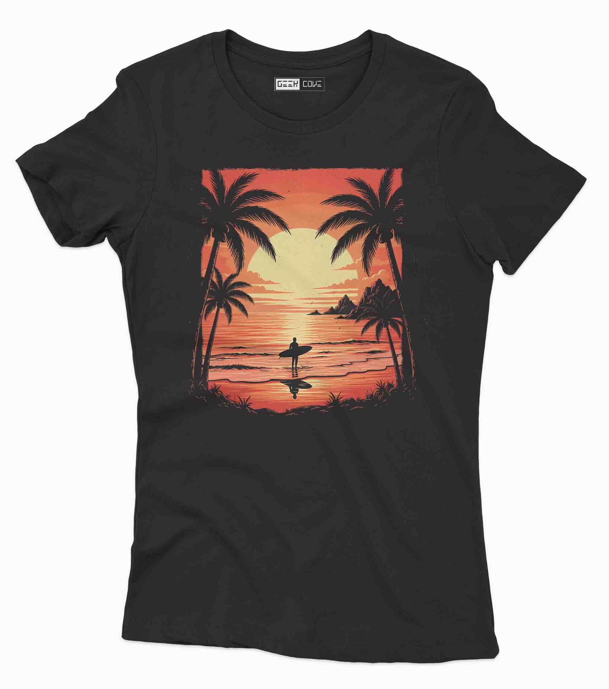 Women's Tropical Sunset Palm Tree T Shirt, Customized Tee Shirts