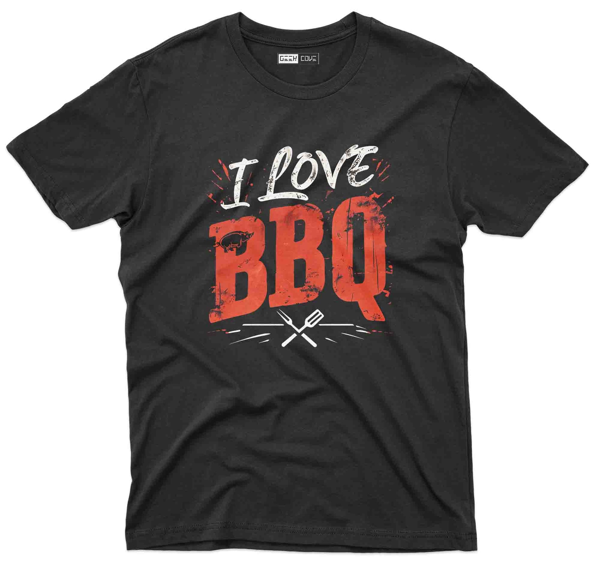 Men's Black "I Love BBQ" Graphic Tee, Custom T Shirts, Grilling