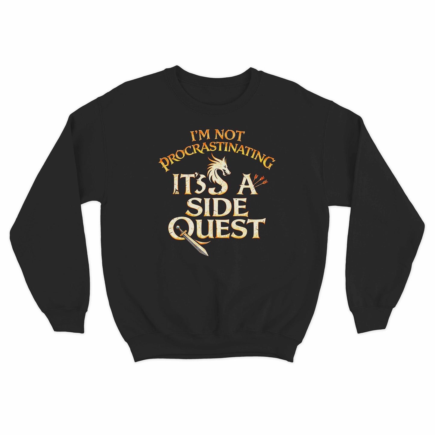 funny side quest graphic sweater inspired by gaming and fantasy themes