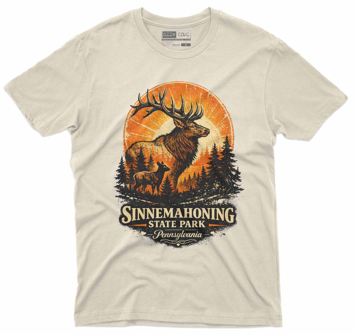 men’s graphic tee featuring a vintage sinnemahoning state park elk illustration