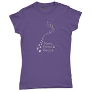 Paws Pines & Peace Women’s Short Sleeve Tee in Heather Purple with Paws Pines & Peace Women’s Short Sleeve artwork