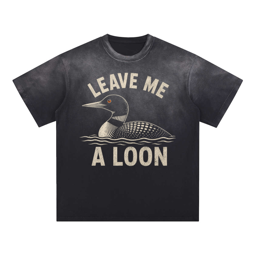 Leave Me A Loon Relaxed Washed Gradient Tee in Black with Leave Me A Loon lake bird graphic print