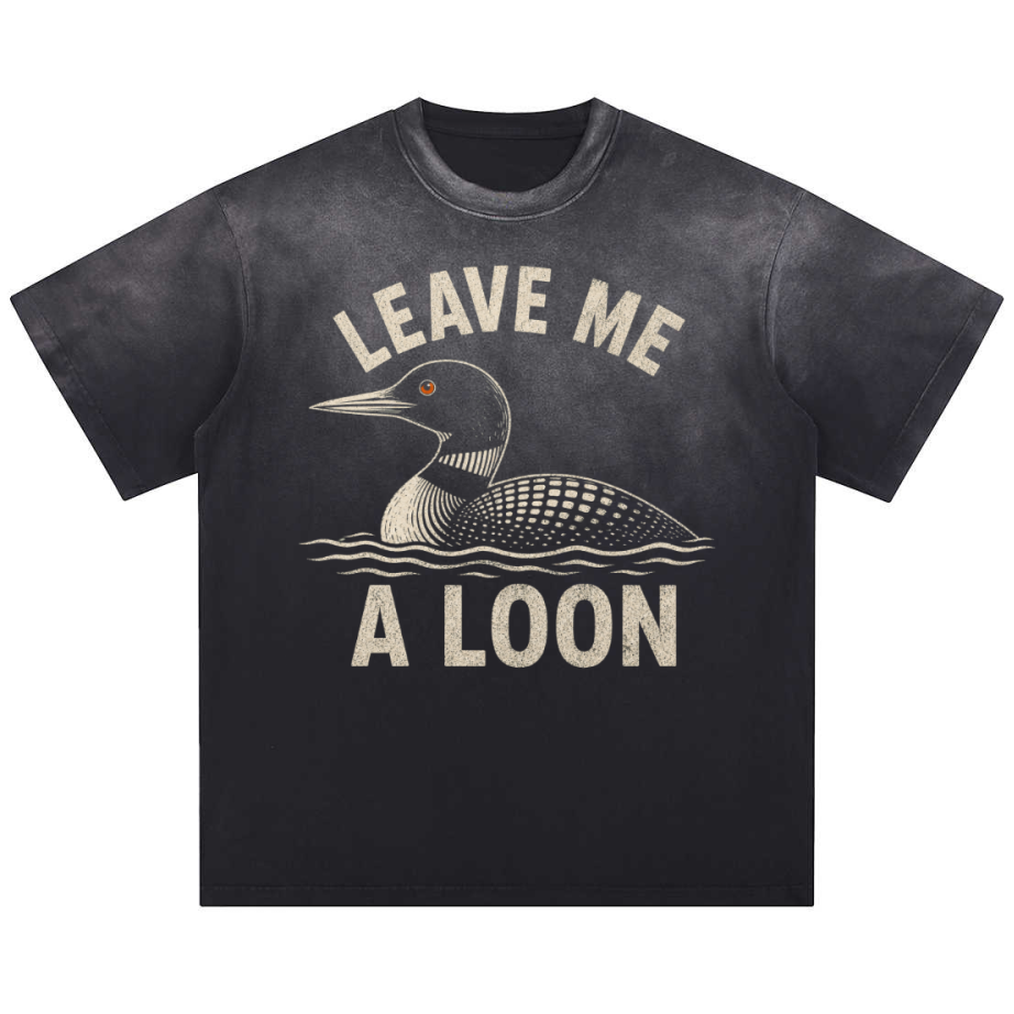 Leave Me A Loon Relaxed Washed Gradient Tee in Black with Leave Me A Loon lake bird graphic print