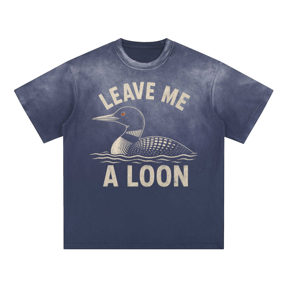 Leave Me A Loon Relaxed Washed Gradient Tee in Grayish Blue with Leave Me A Loon lake bird graphic print