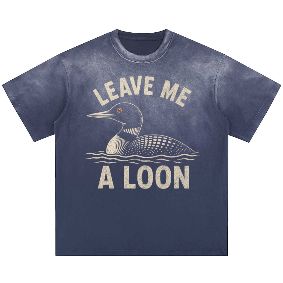 Leave Me A Loon Relaxed Washed Gradient Tee in Grayish Blue with Leave Me A Loon lake bird graphic print