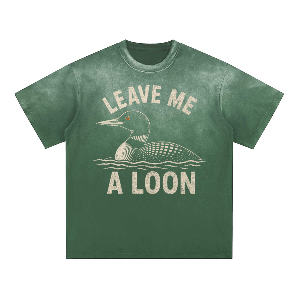 Leave Me A Loon Relaxed Washed Gradient Tee in Grass Green with Leave Me A Loon lake bird graphic print