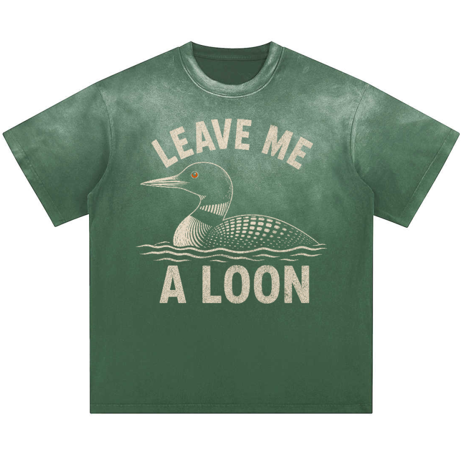 Leave Me A Loon Relaxed Washed Gradient Tee in Grass Green with Leave Me A Loon lake bird graphic print