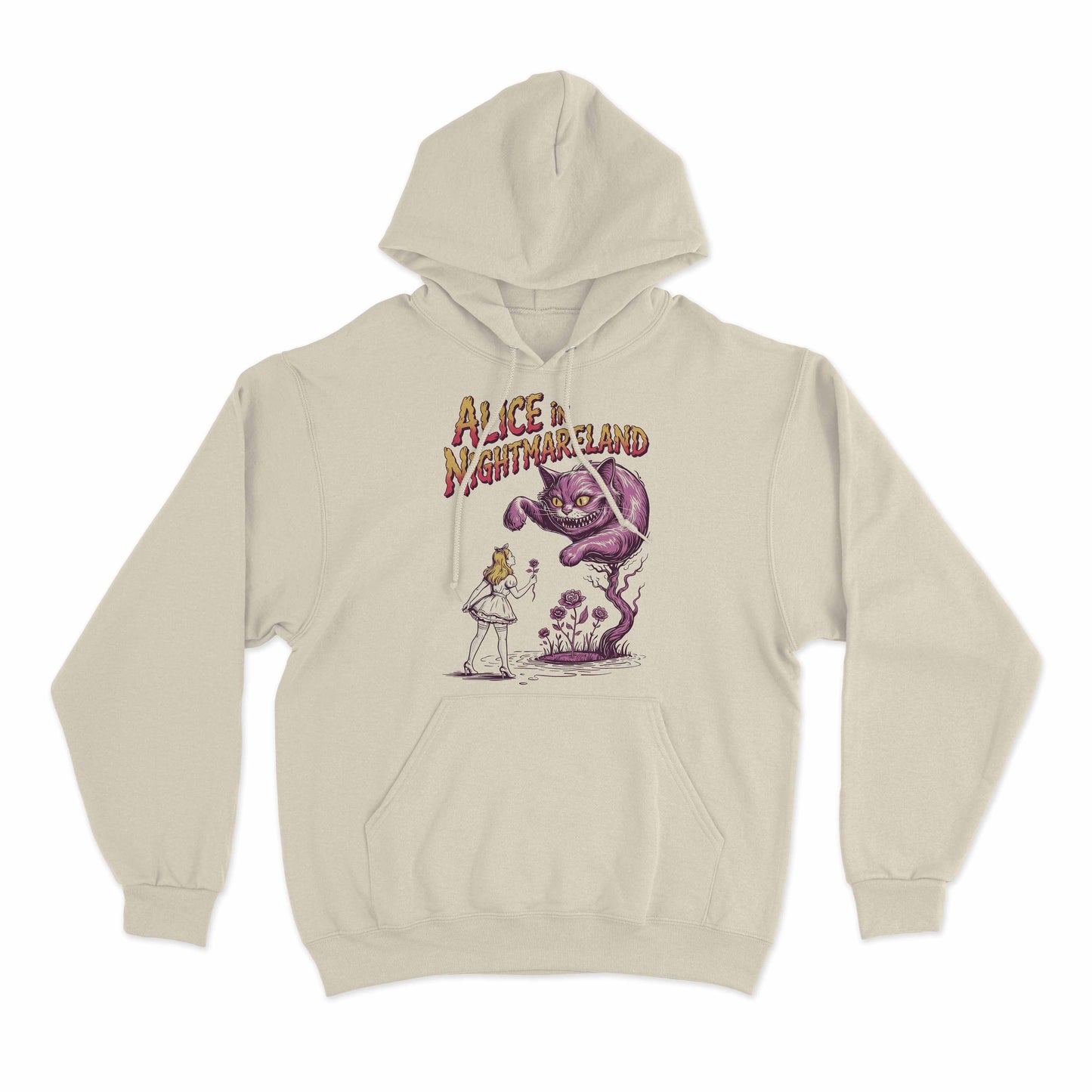 graphic hoodie featuring alice in nightmareland dark fantasy artwork