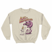 Graphic sweater featuring dark fantasy Alice nightmareland illustration