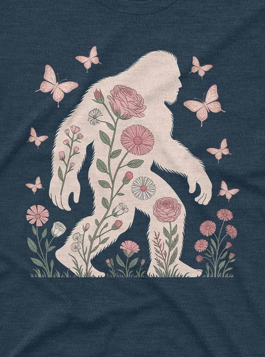 Floral yeti design with detailed botanical elements replacing Bigfoot's fur, creating a dreamy aesthetic.
