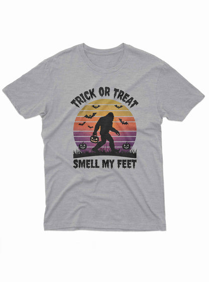 Funny Bigfoot Halloween T Shirt with Trick or Treat Smell My Feet graphic design