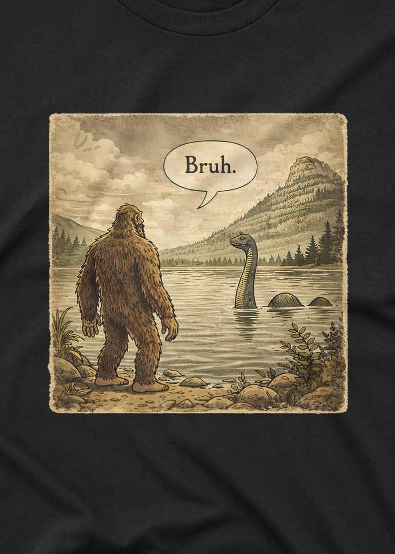 vintage cryptid humor t shirt featuring bigfoot and nessie illustration