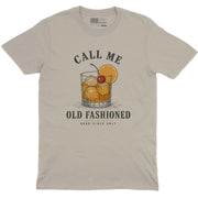 Call Me Old Fashioned Good Vibes men’s crew neck tee in sand with vintage cocktail graphic