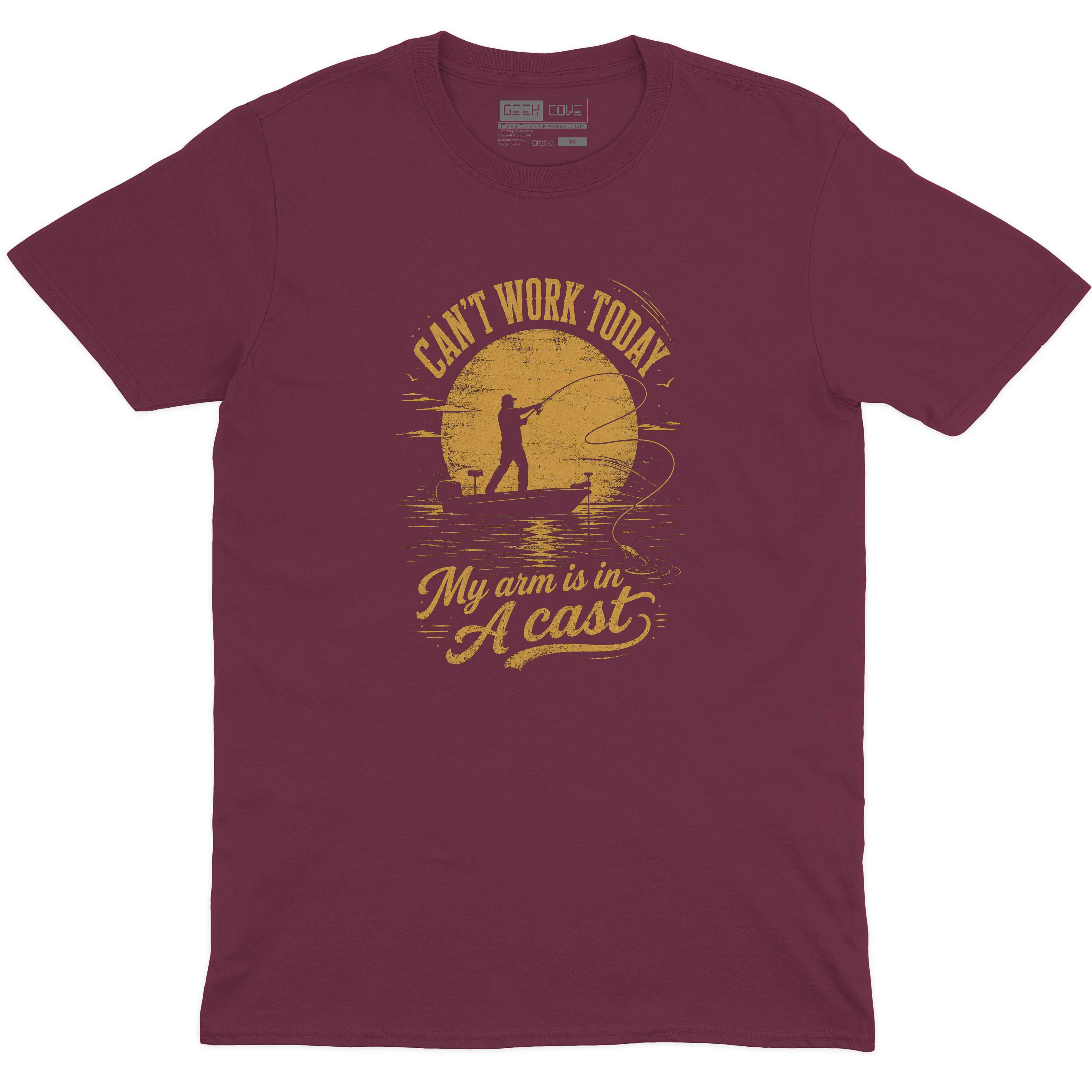 Men’s outdoor graphic tee with fisherman on boat and distressed print