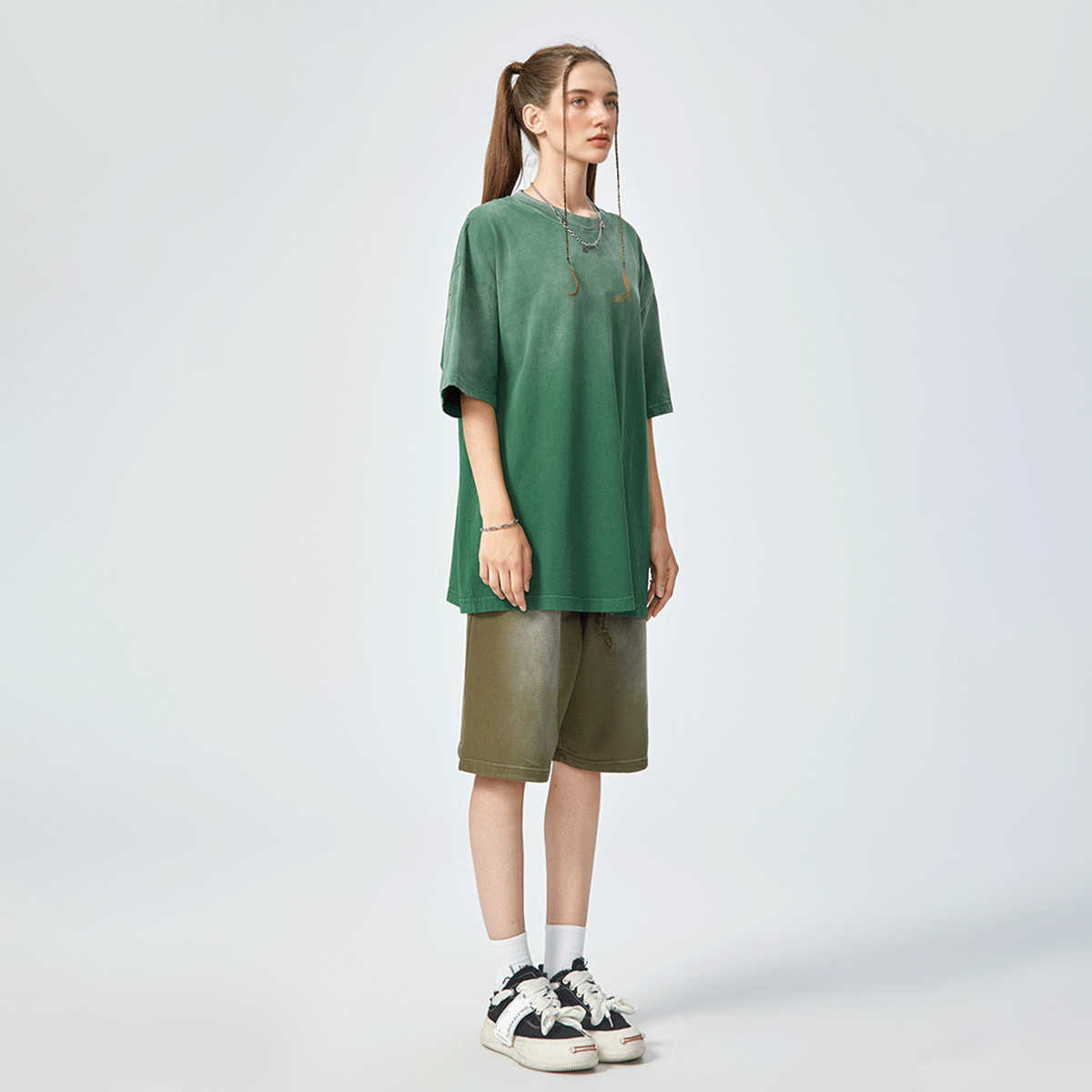 Leave Me A Loon Relaxed Washed Gradient Tee in Grass Green with Leave Me A Loon lake bird graphic print