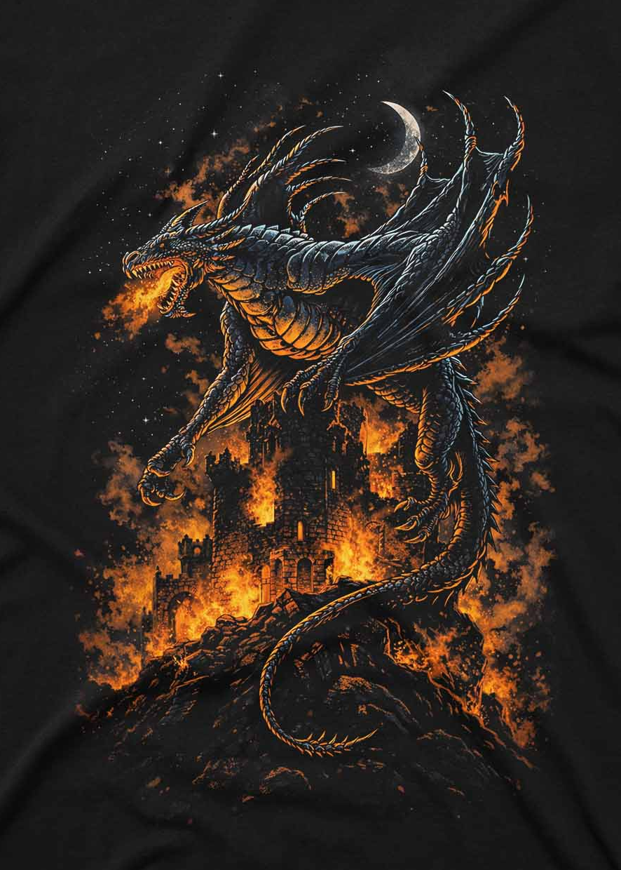 epic dragon artwork t shirt with dark fantasy style and bold custom inks