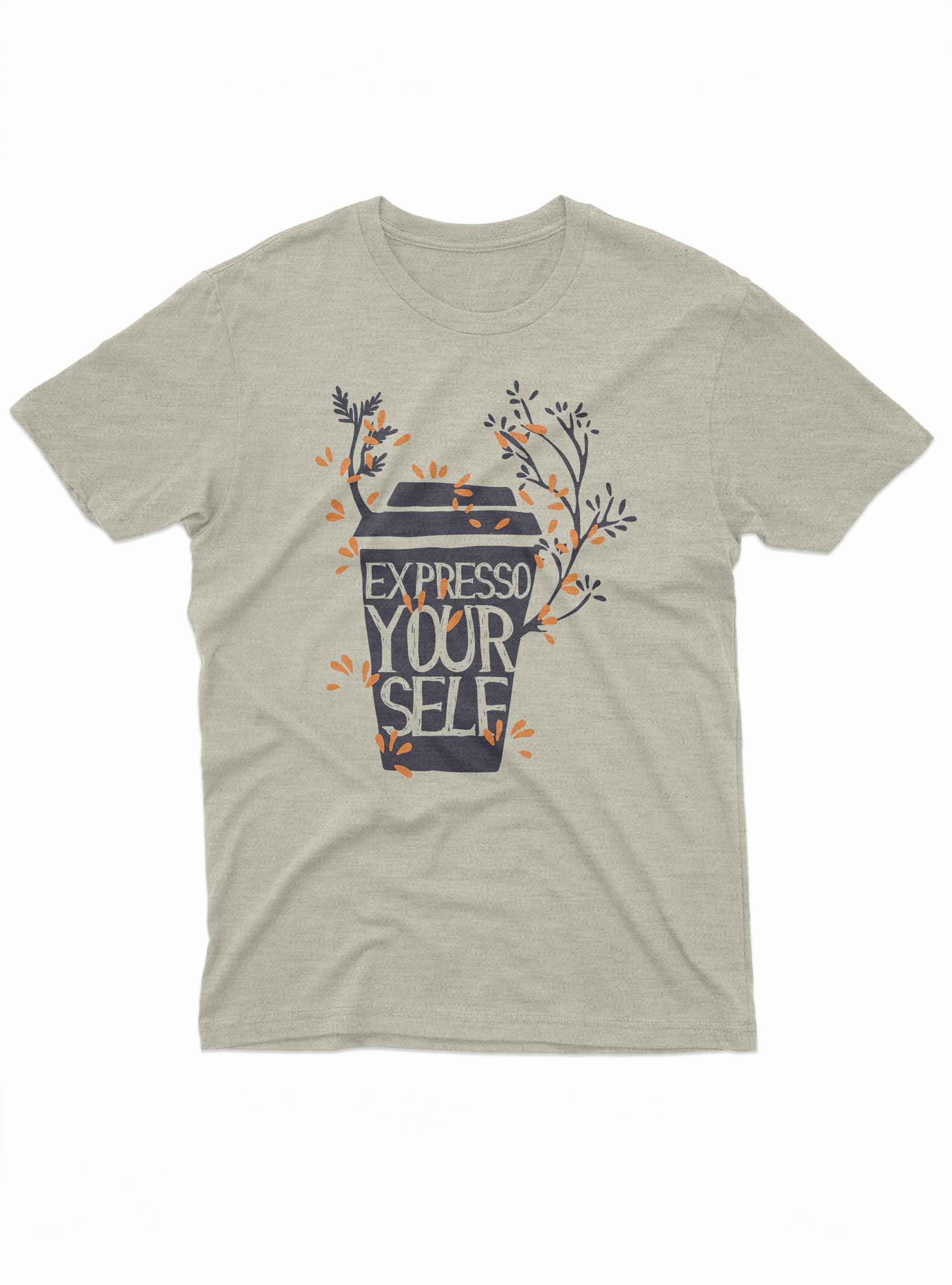 Espresso Yourself t shirt with coffee cup design and branches