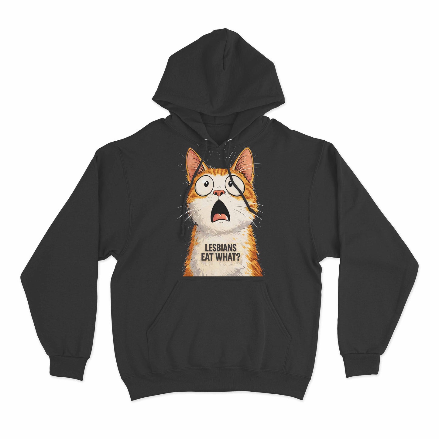 funny shocked cat graphic hoodie with playful cartoon artwork