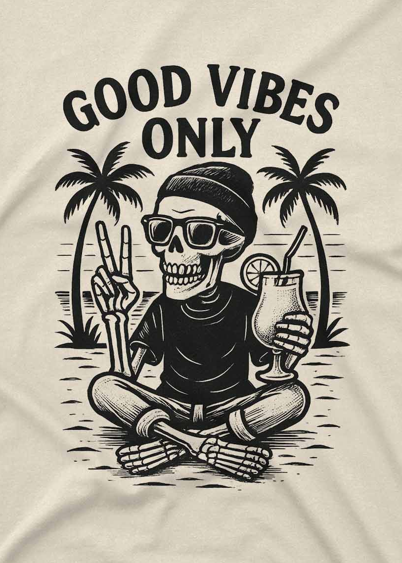 custom t shirt with funny skeleton beach illustration and summer vibes