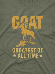 navy t shirt with golden GOAT greatest of all time graphic