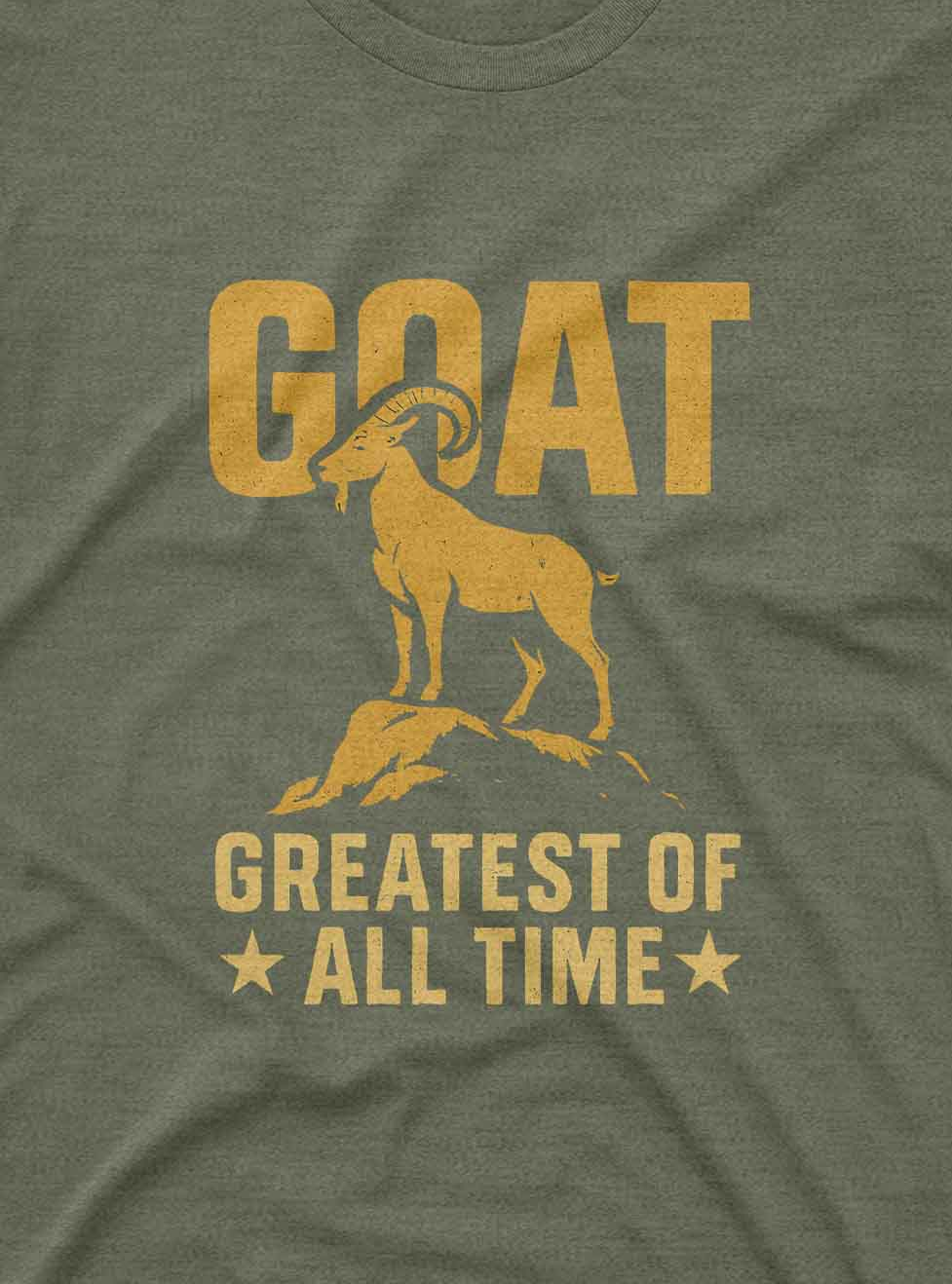 navy t shirt with golden GOAT greatest of all time graphic