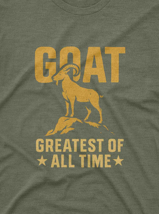 navy t shirt with golden GOAT greatest of all time graphic