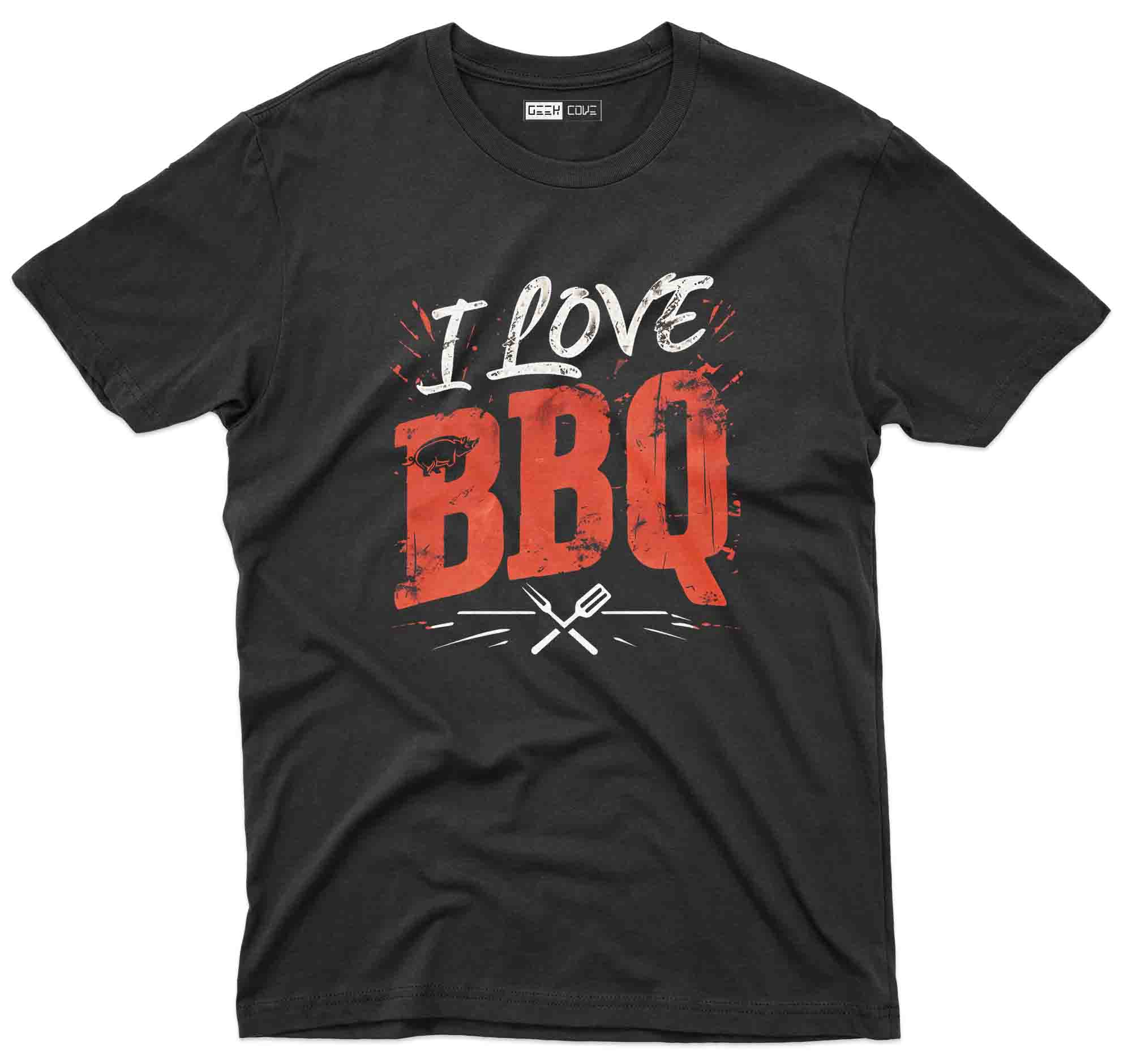Men's Black "I Love BBQ" Graphic Tee, Custom T Shirts, Grilling
