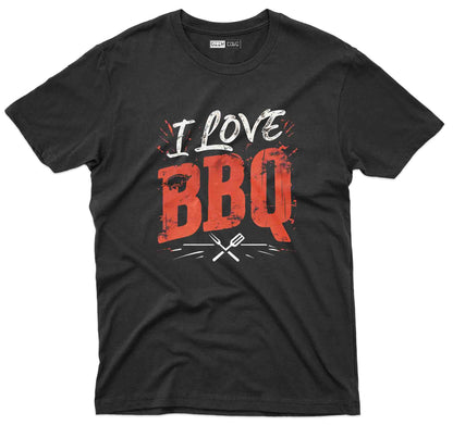 Men's Black "I Love BBQ" Graphic Tee, Custom T Shirts, Grilling