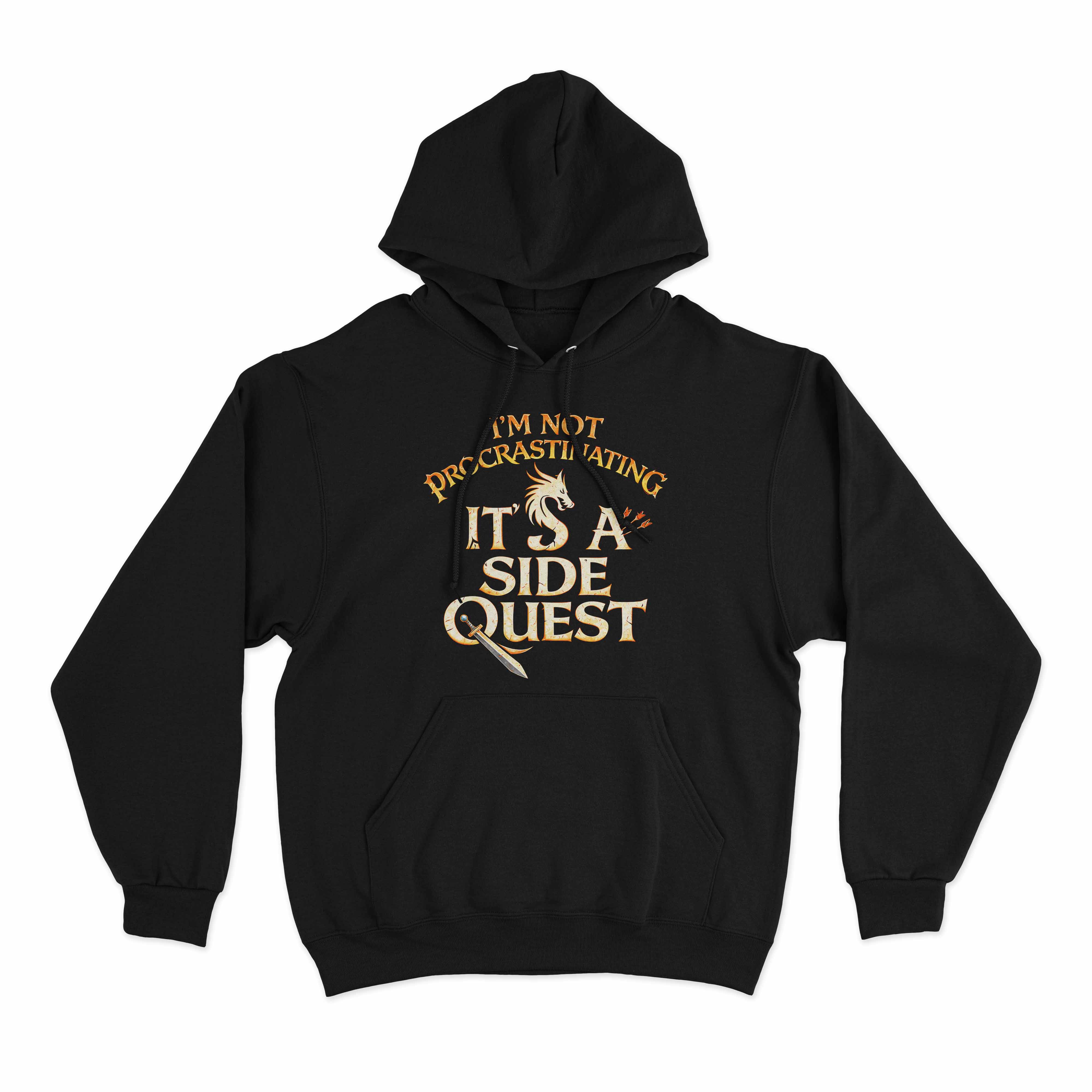 Funny side quest graphic hoodie with fantasy RPG inspired design