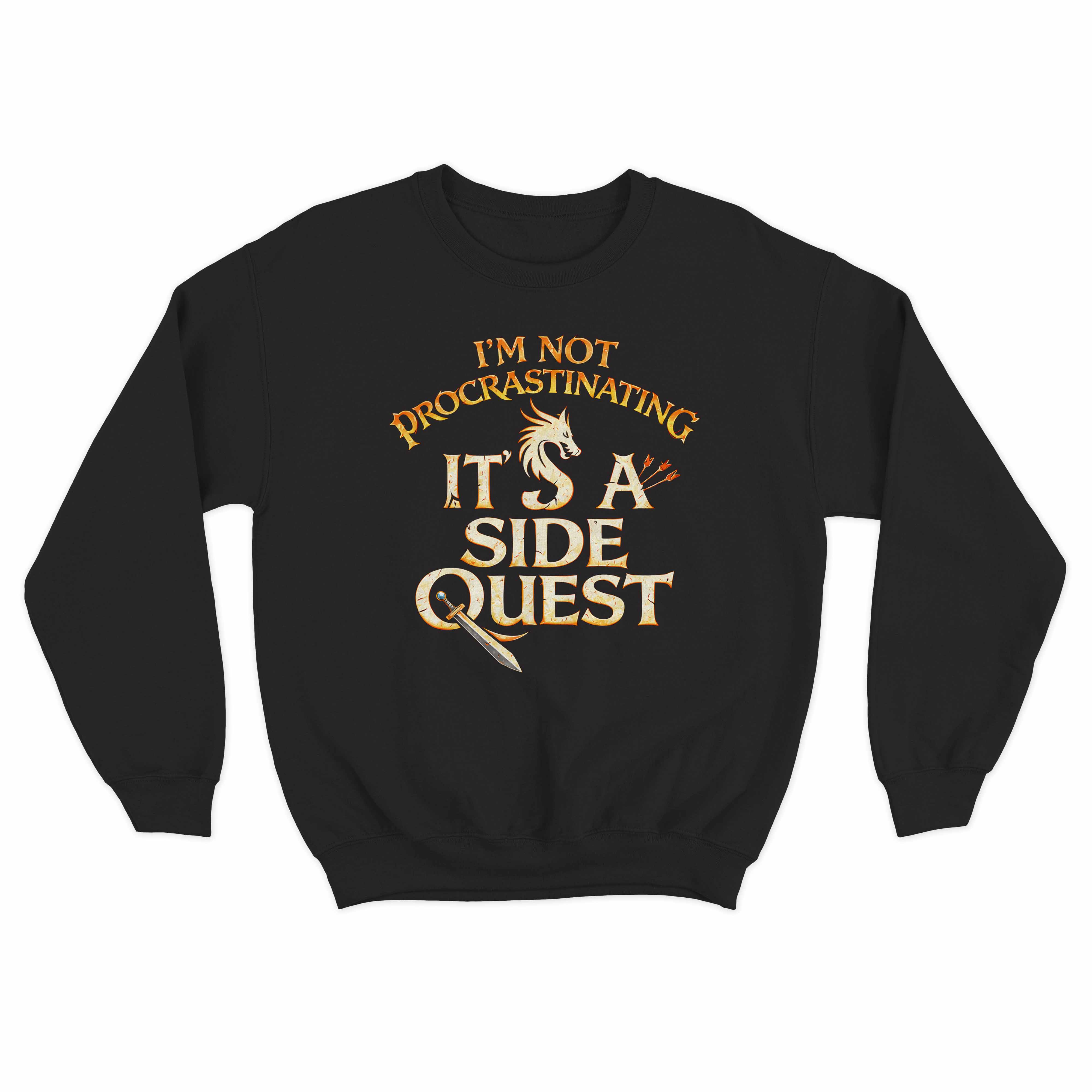 Funny side quest graphic sweater inspired by gaming and fantasy themes