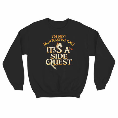 Funny side quest graphic sweater inspired by gaming and fantasy themes