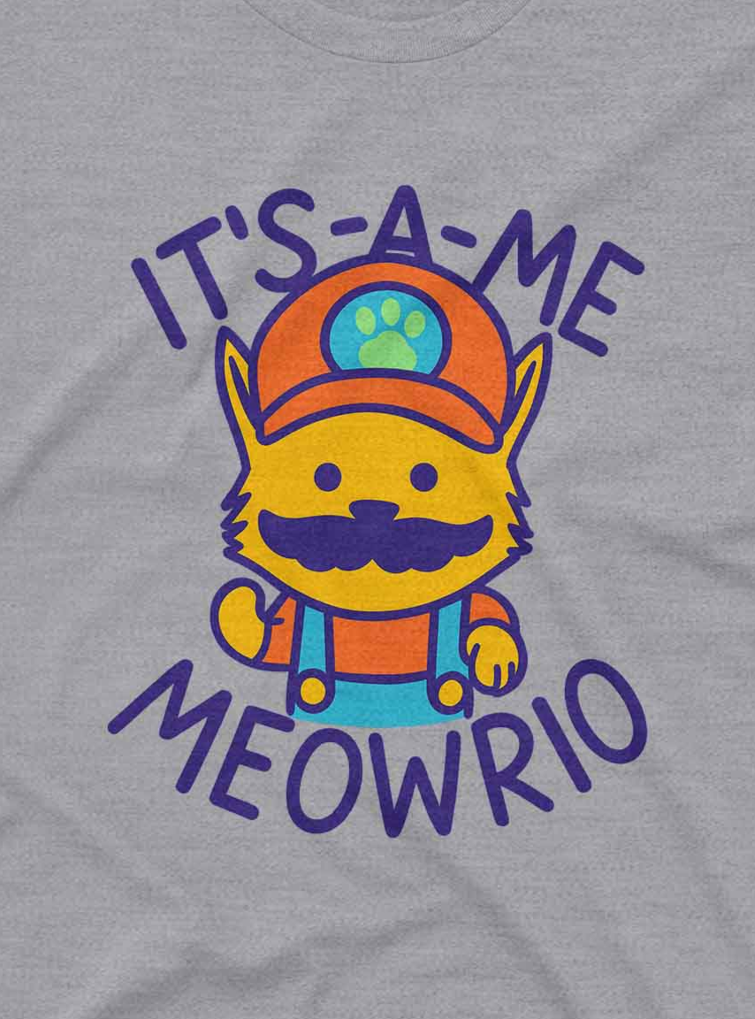 Playful parody of a famous video game character using a cute feline design and vibrant colors.