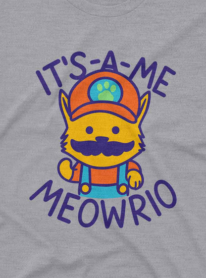 Playful parody of a famous video game character using a cute feline design and vibrant colors.