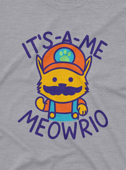 Playful parody of a famous video game character using a cute feline design and vibrant colors.