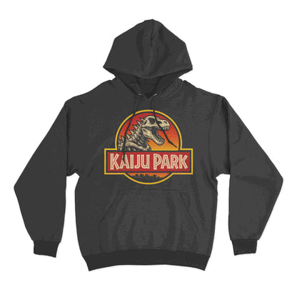Kaiju Park hoodie featuring a retro Godzilla skeleton graphic with park style logo