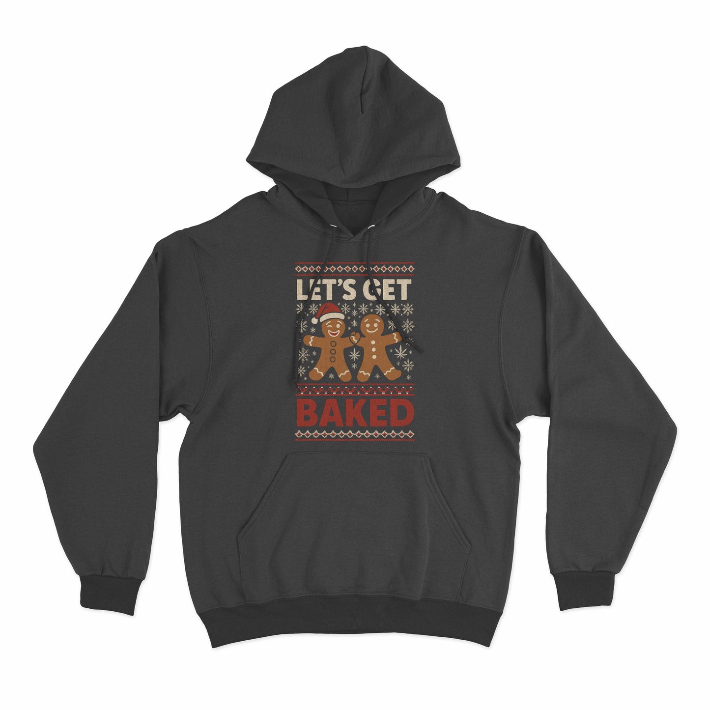 funny let’s get baked christmas hoodie with gingerbread holiday artwork