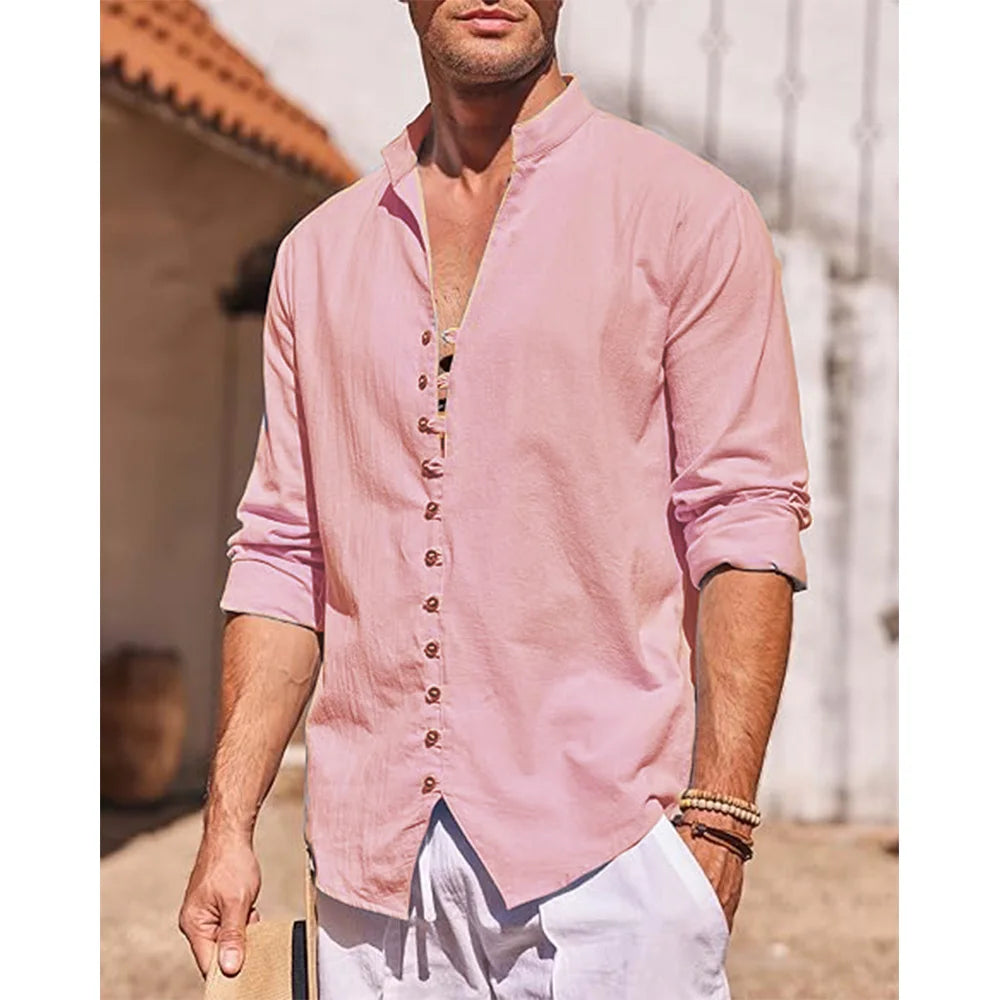 lightweight and breathable linen shirt for men, in a neutral pink color