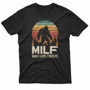 Funny Bigfoot MILF Man I Love Forests t shirt with retro sunset design