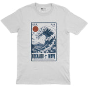 Hokkaido Wave crew neck tee in white with Japanese ocean wave and mountain graphic