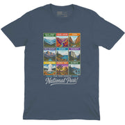 Men’s indigo T Shirt with vintage national parks graphic design on front