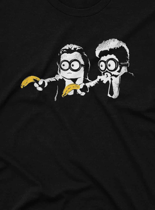 Humorous mashup design with iconic pose from Quentin Tarantino’s film reimagined with Minions.