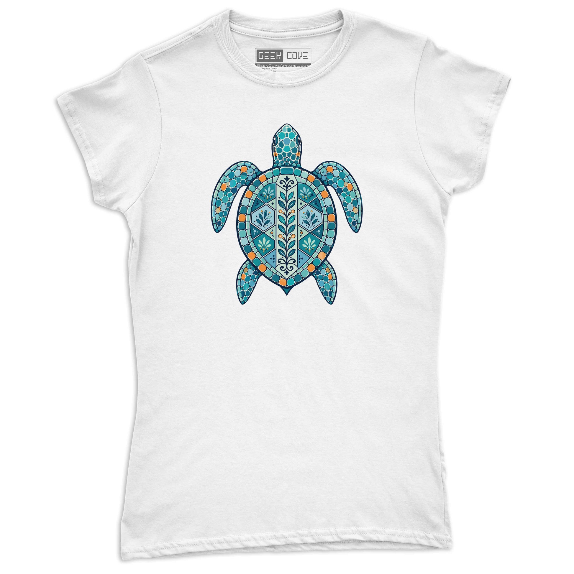 Stylish women beach shirt with detailed sea turtle illustration and ocean-inspired design