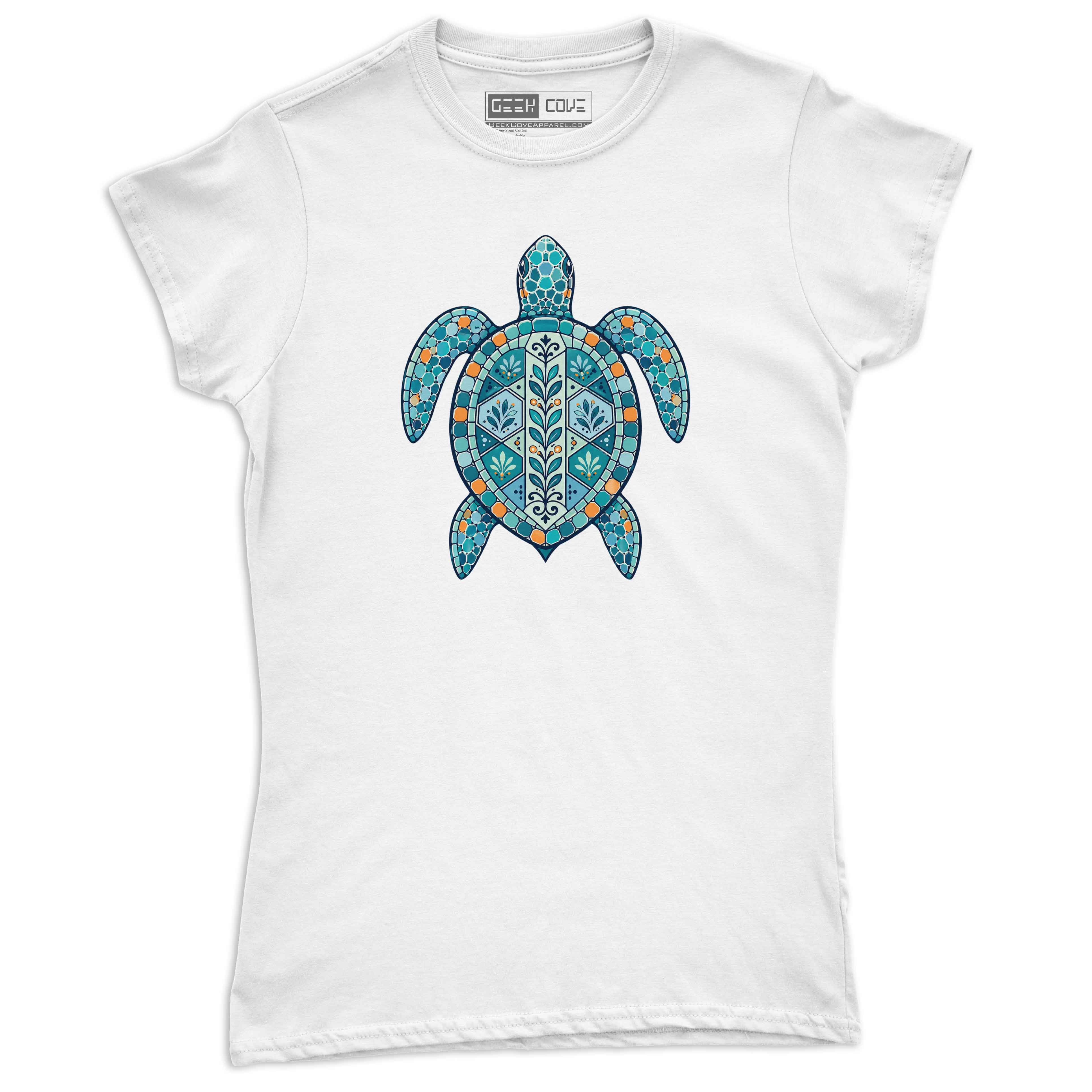 Stylish women beach shirt with detailed sea turtle illustration and ocean-inspired design