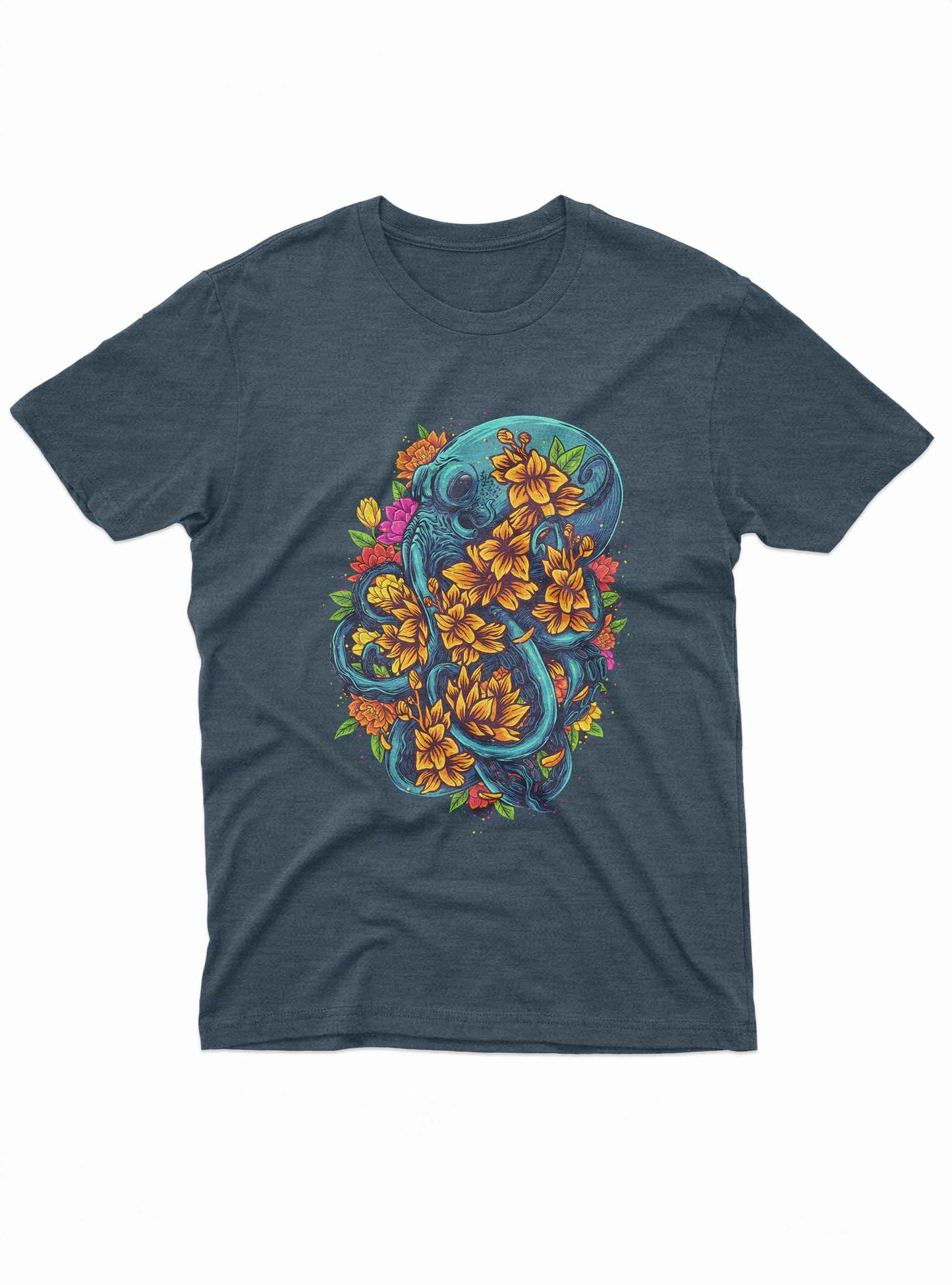 octopus floral t shirt with colorful ocean and flower inspired design