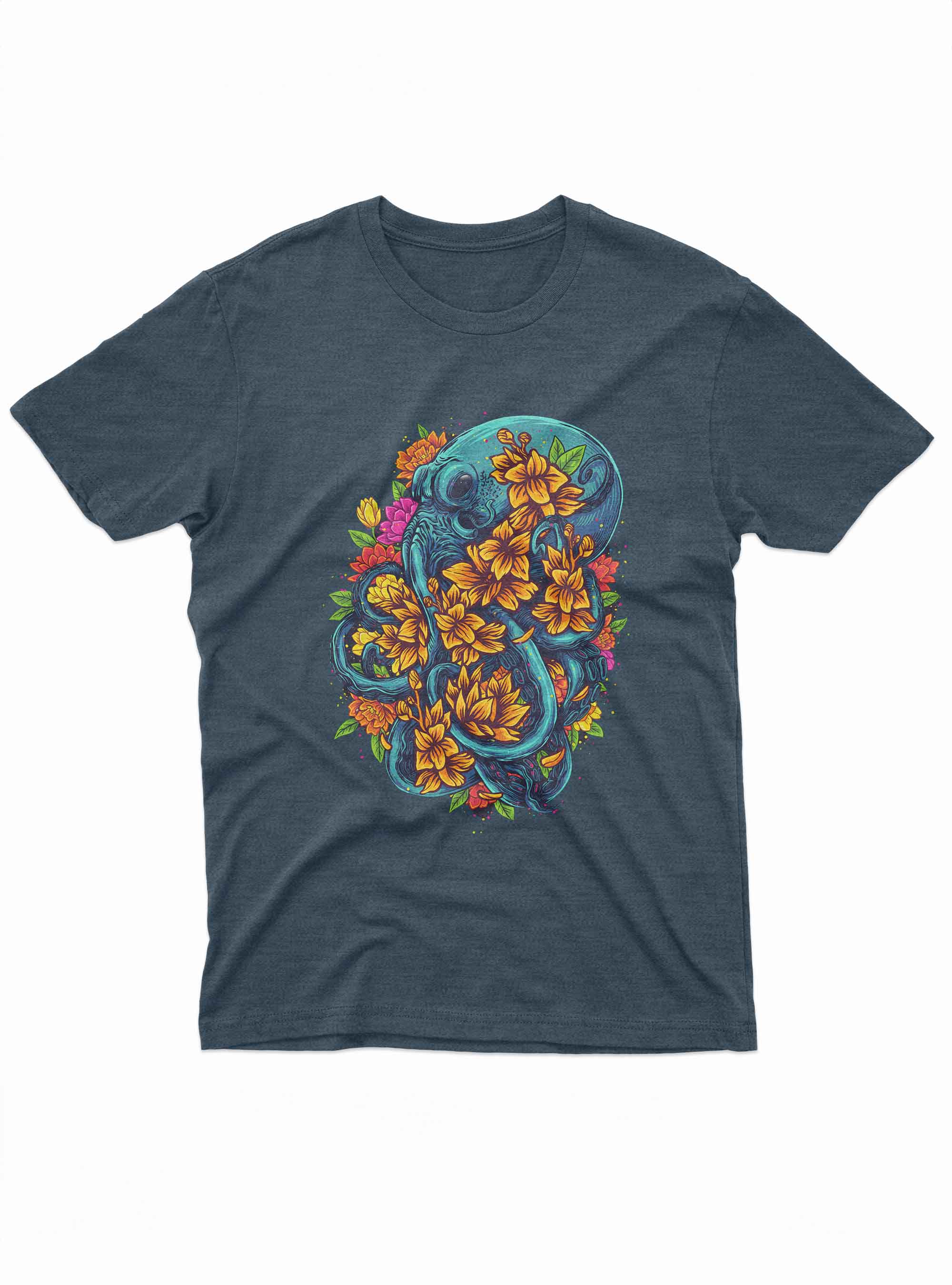 Octopus floral t shirt with colorful ocean and flower inspired design