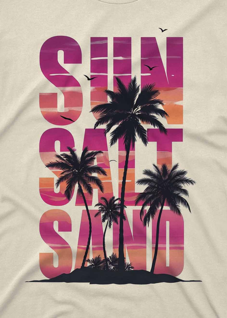 Custom t shirt with tropical palm silhouette and vibrant sunset colors