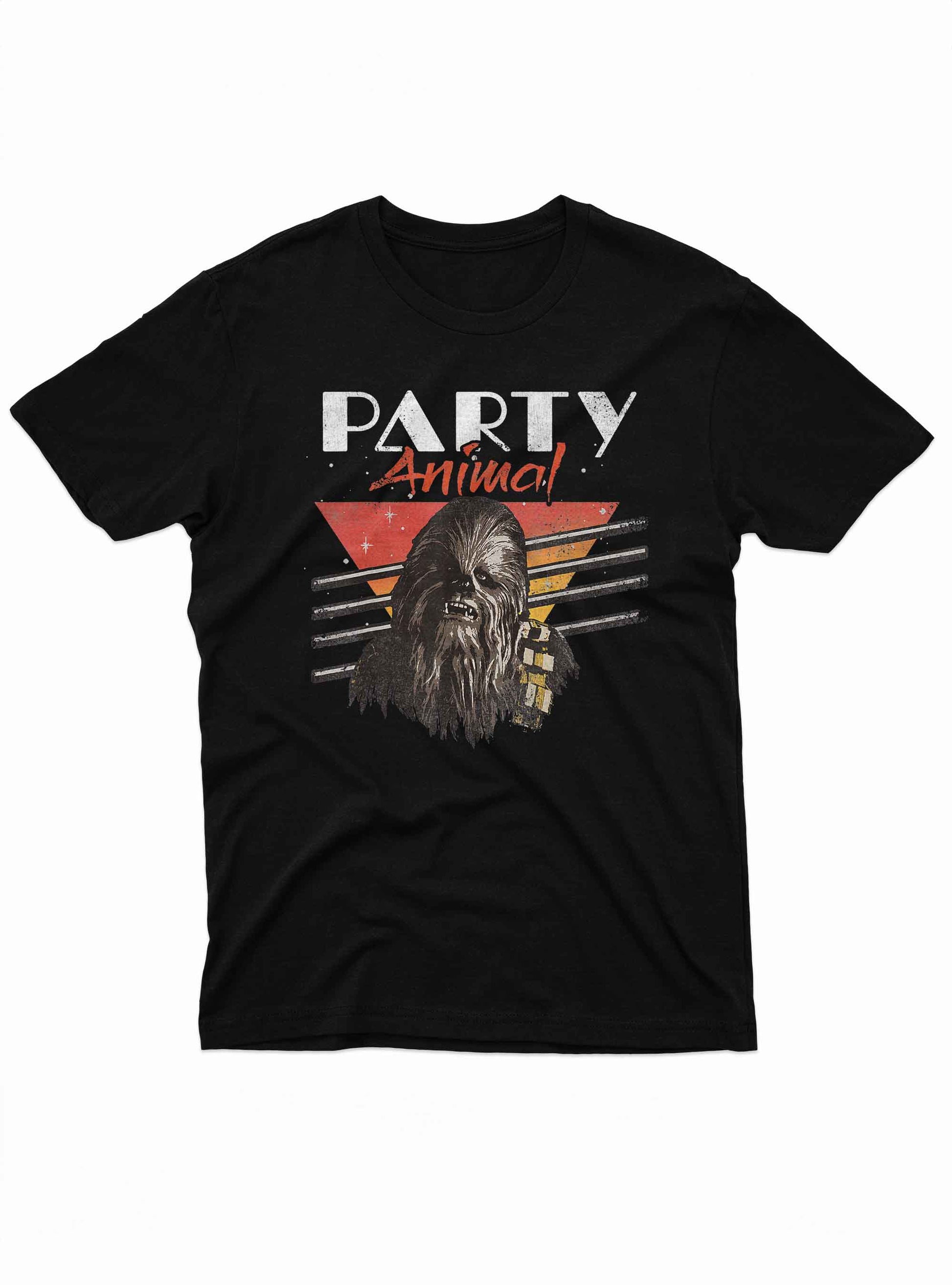 A large, hairy Wookiee-like creature growling at the center, with the words “Party Animal” in distressed white and red font.