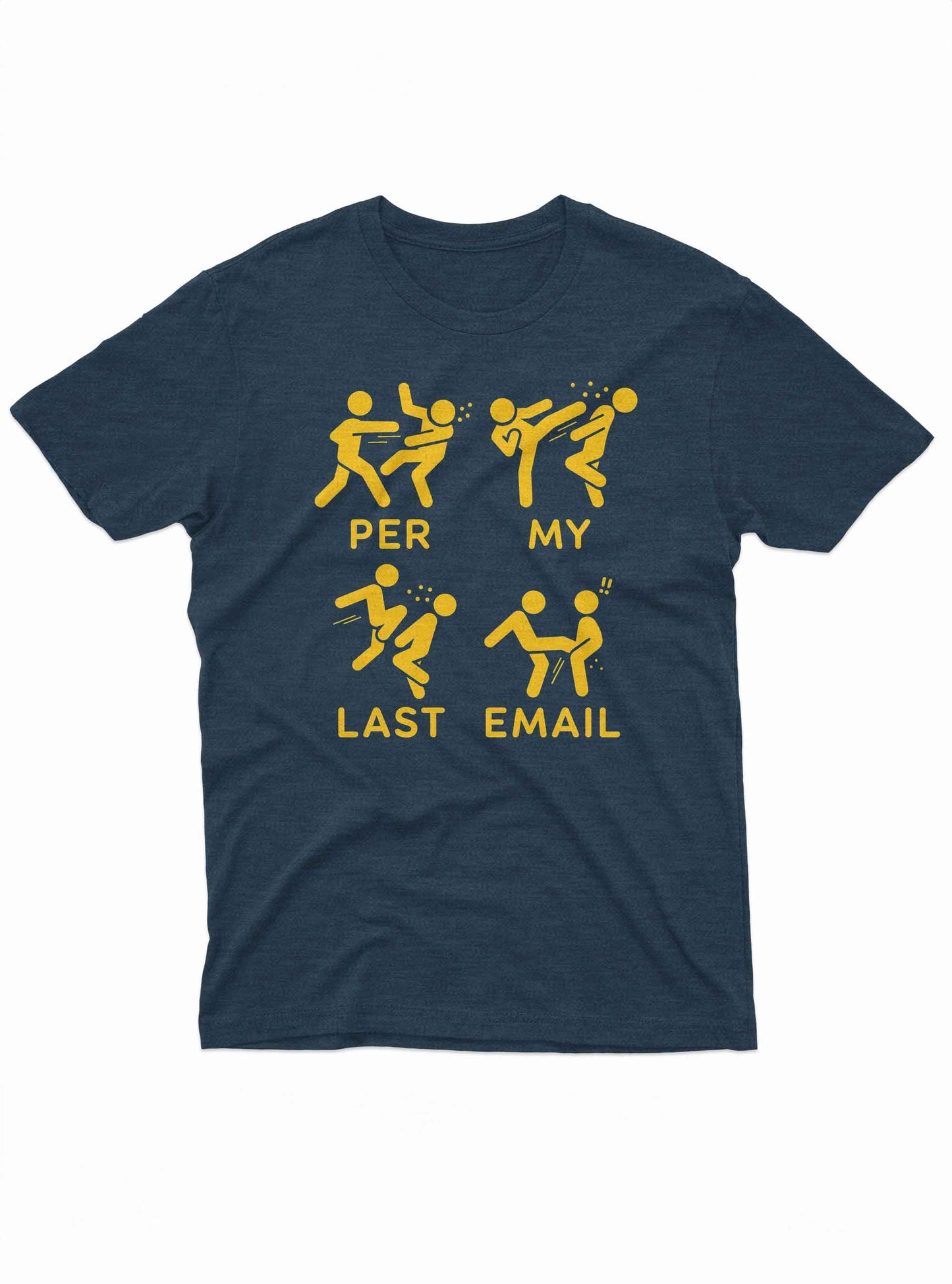 four cartoon stick-figure pairs act out sarcastic office frustration using humorous combat gestures.