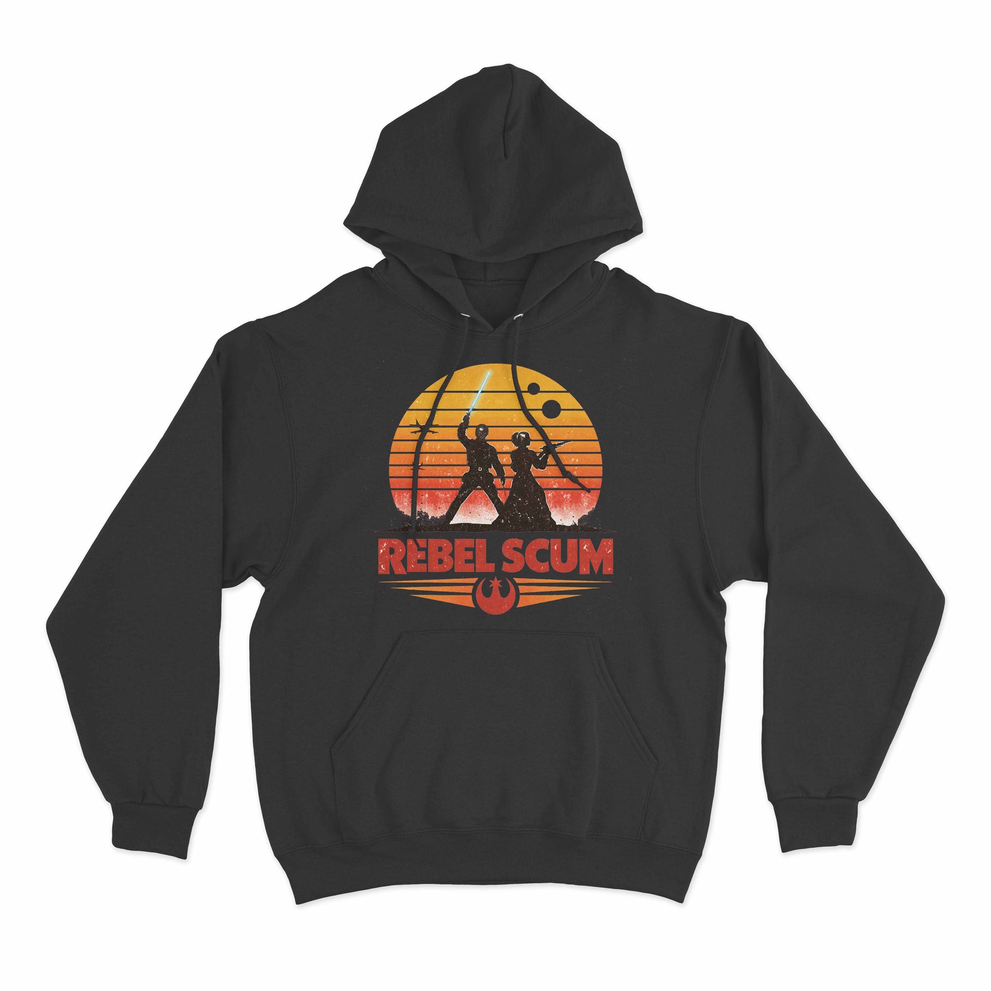 Rebel Scum graphic hoodie featuring retro sci fi inspired artwork